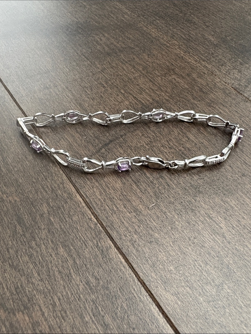 Sterling Silver Lilac Purple Bracelet, Chain Link Fashion Jewelry Stones Sparkle